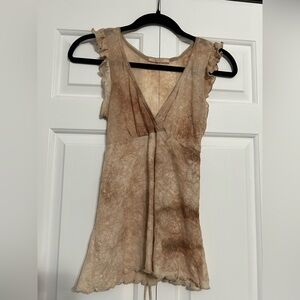 Vintage Y2K Forever 21 Ruffled Sleeveless Top with Empire Waist Tie-Dye Print